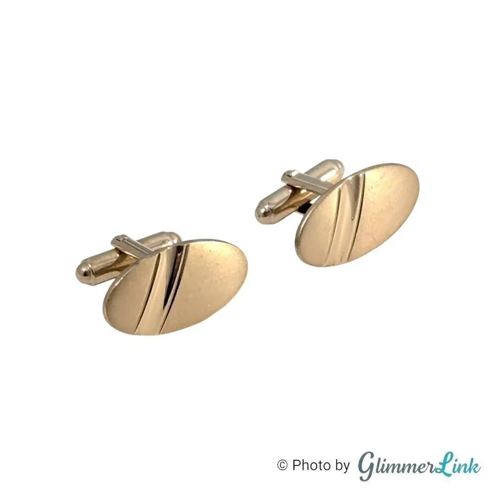 Vintage Shields Fifth Avenue Diagonal Stripe Oval Gold Tone Cufflinks